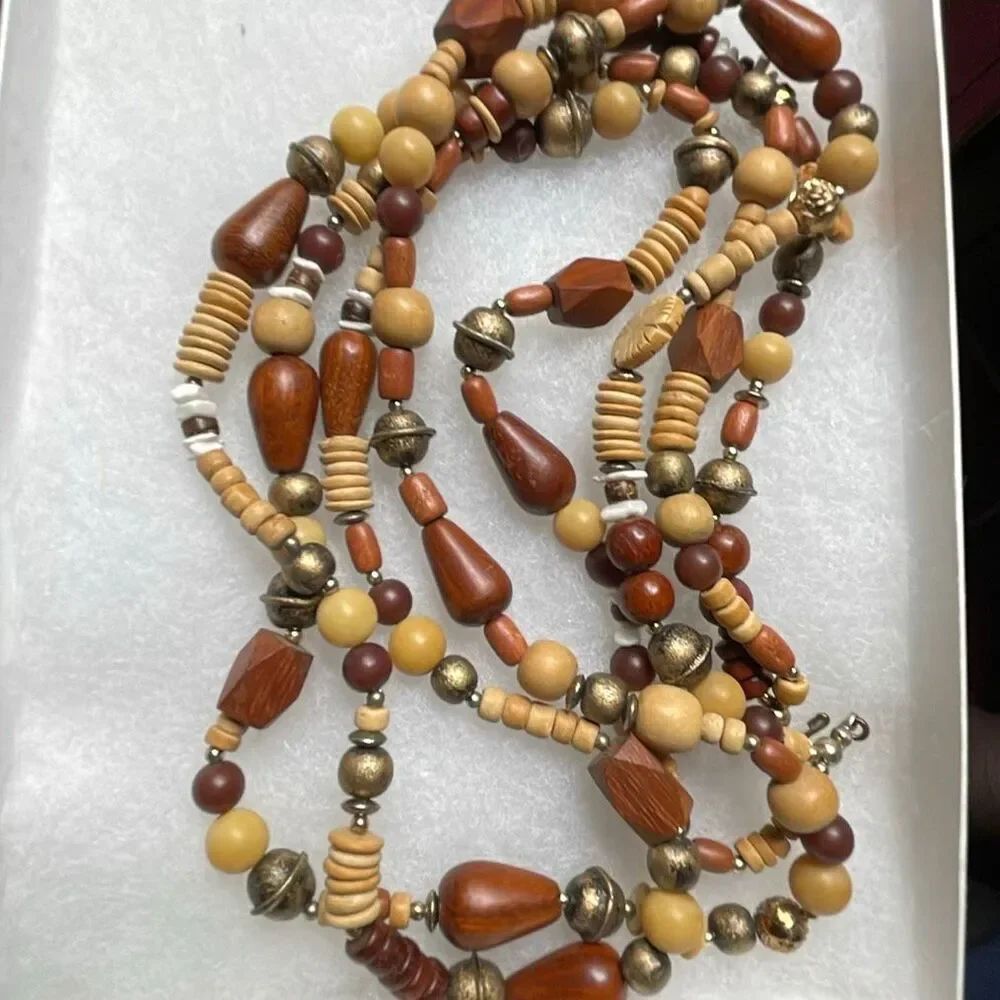 Vintage Tribal mixed media double strand 27” necklace.